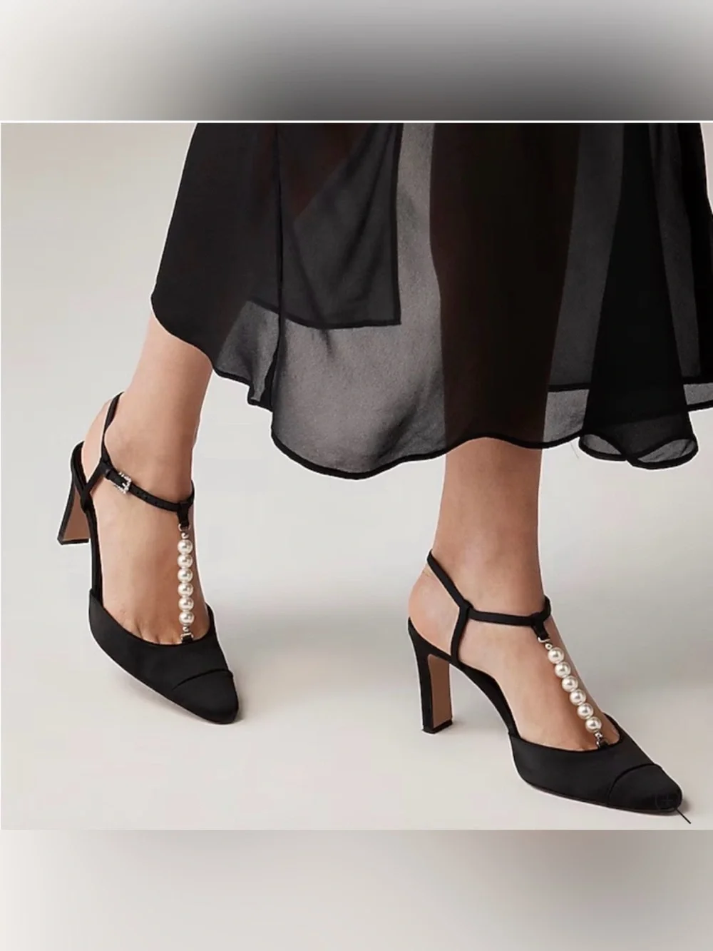 J crew Jules pearl t strap satin heels made in Spain